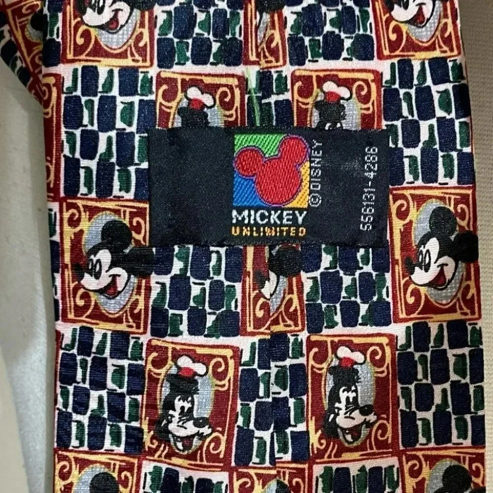 Mickey‎ Unlimited Necktie OS Red Navy Blue Mickey Mouse Goofy Geometric Disney